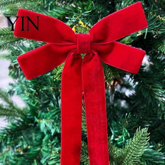 Large Decorative Bows Velvet Ribbon Bow Xmas Pendant, Christmas Tree Flannel Ornament, Elegant Holiday Home Accents Retro Style Hanging Pendant