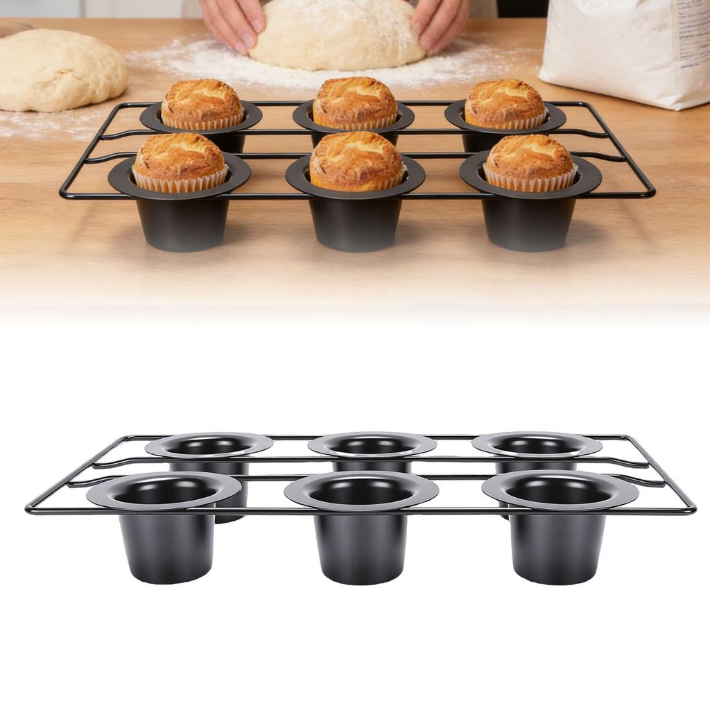 6 Cup Popover Pan for Baking Non Stick Sturdy Carbon Steel Bakeware Easy to Clean for Pudding Muffins Popovers