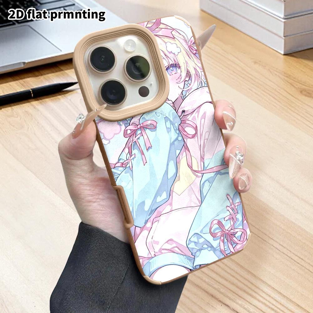 Phone Case: 2D Flat Lambskin Suitable for iPhone 18, 17, 16, 15, 14, 13 Pro Protective Case, Anime Girl, Christmas and Halloween Gift