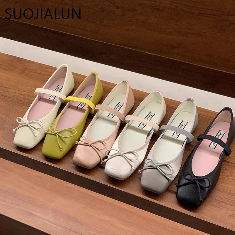 Fashion SUOJIALUN 2025 Spring New Candy Color Women Flat Shoes Fashion Round Toe Ladies Elegant Mary Jane Shoes Soft Ballerina Shoes