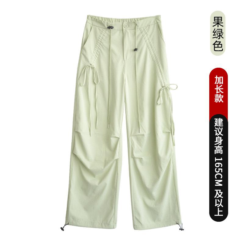 Bow overalls women's spring new paratrooper pants high waist wide legs thin lace-up casual sports pants