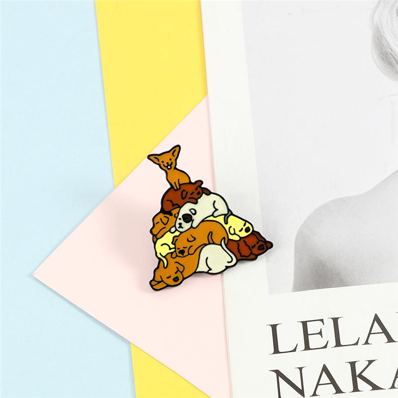 Cute Animal Dogs Brooches Funny Sleeping Puppy Enamel Pins Cartoon Badge Backpack Denim Lapel Pin Jewelry Gifts for Friends Kids