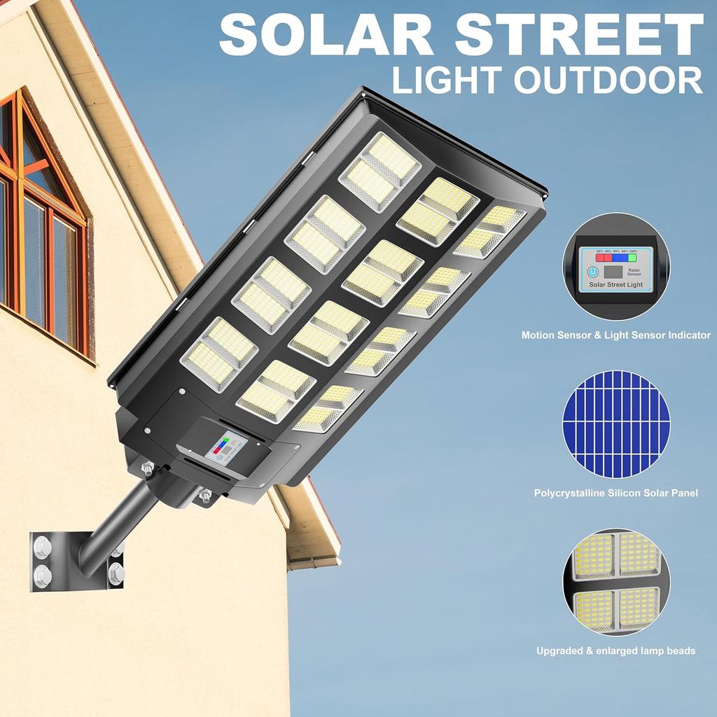9000W Solar Street Light 240000LM with Remote & Motion Sensor, IP66 Waterproof for Garden, Yard, Path, Parking Lot