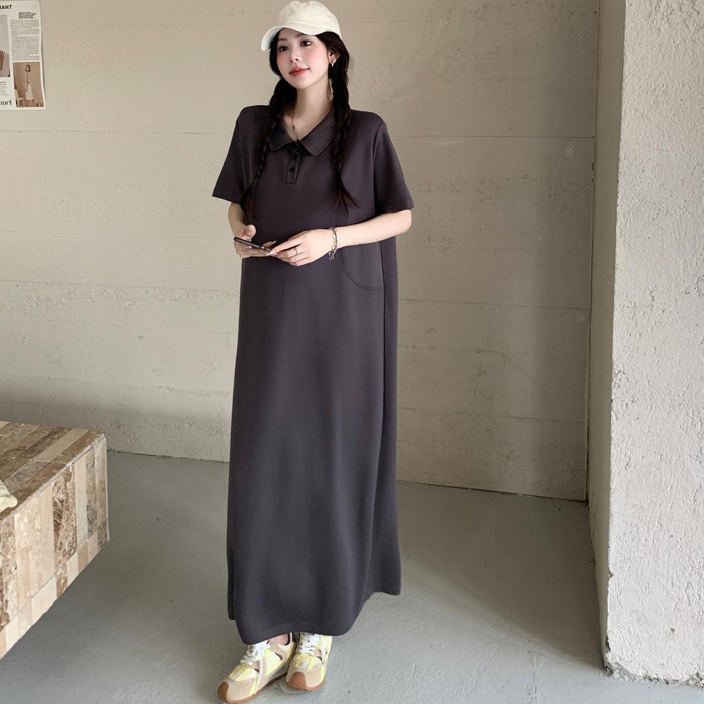 Dimanaf Women 2025 Plus Size Solid Dress Summer Vintage Dress Basic Long Casual Loose Dress Maxi