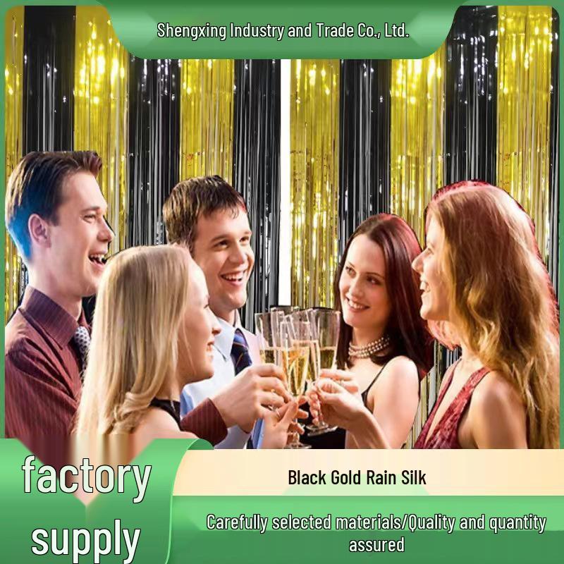 

Black Gold Tinsel Curtain: 2023 Holiday & Halloween Party Decoration 100x100cm