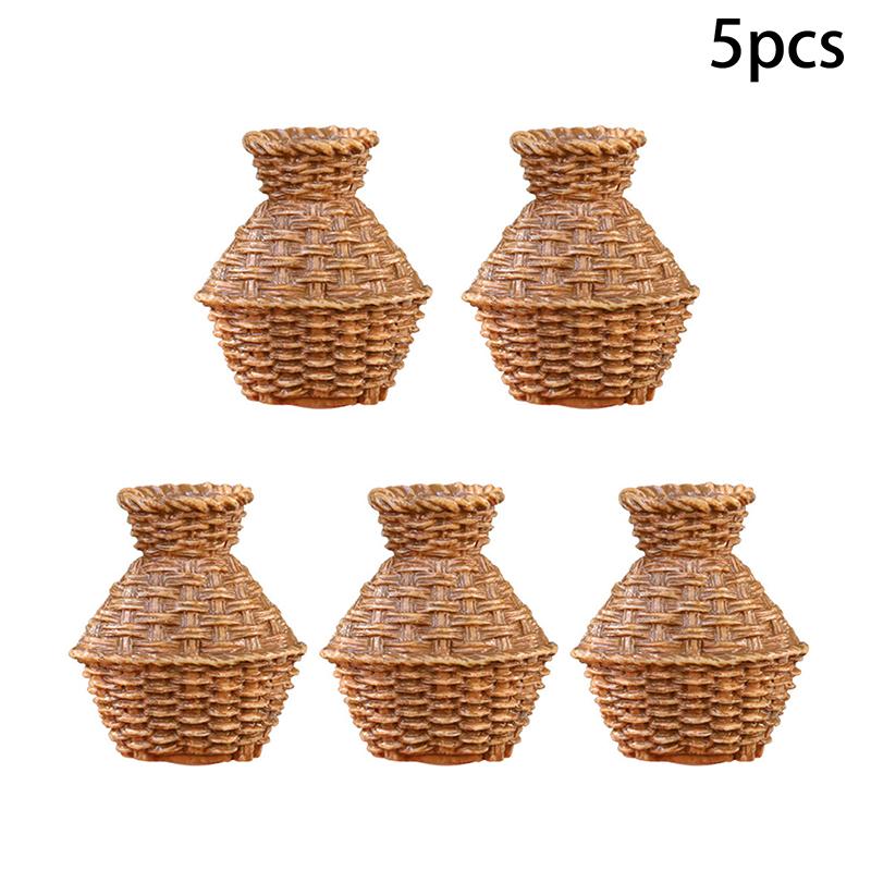 5 Stück Miniatur Weidenkorb, Modellhaus Zubehör, Miniatur Weidenkorb für Bastelarbeiten, Miniatur Haus Möbelset