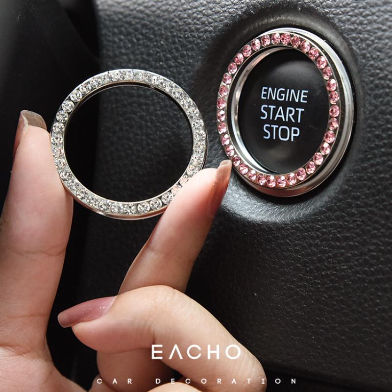 2Pcs 3DCar Key Ring Button Diamond Sticker Ignition Switch for Bling Decoration Circle Cover  Auto Motorcycle Styling Rhinestone