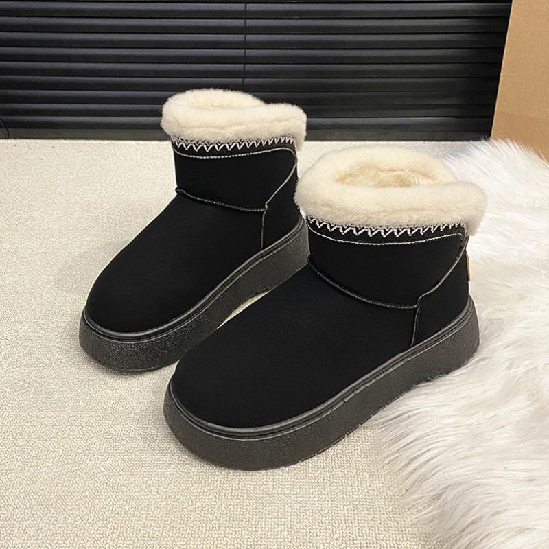 Autumn and Winter New Wool Thick-soled Short Snow Boots Women's Foreign Trade Large Size Round Head Foot Thickened Cotton Shoes