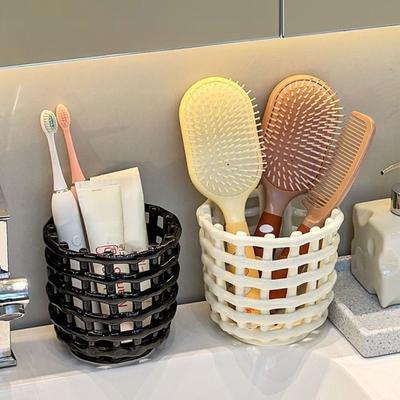 Bathroom Toothbrush Holder Large Capacity Multi-purpose Pen Pot Hollow Hairbrush Comb Makeup Cosmetic Toiletries Organizer Storage Bin