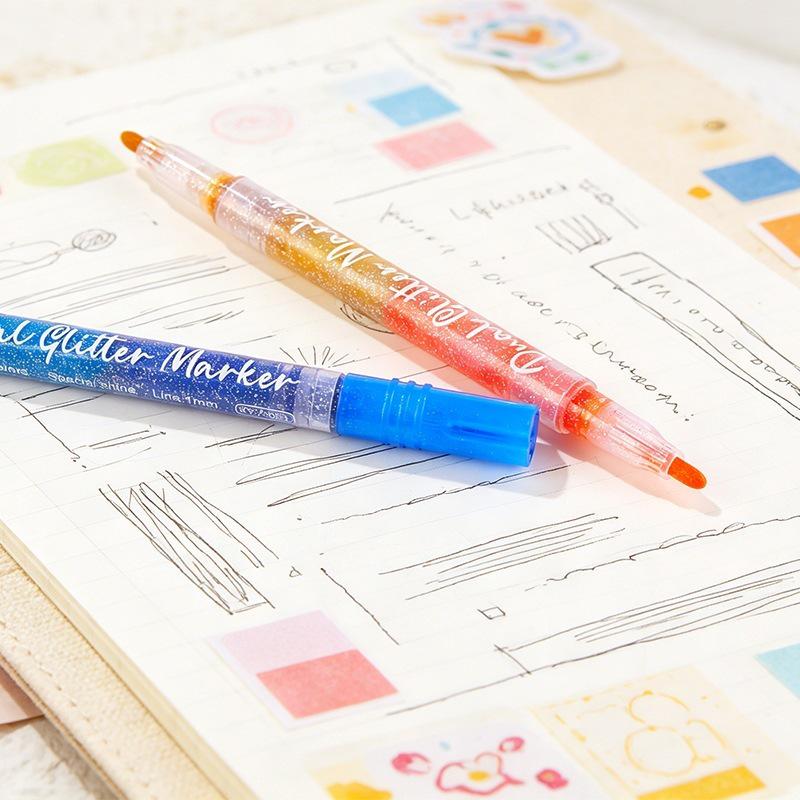 Double-Ended Two-Color Glitter Marker Pens for Kids' Hand Painting - Thick Soft Tips