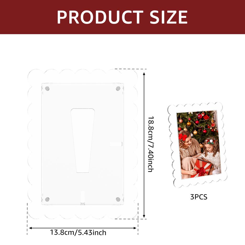 3 Pcs Magnetic Photo Frames with Stand Acrylic Scalloped Picture Frame Clear Magnetic Photo Frame Multifunctional Magnet Picture