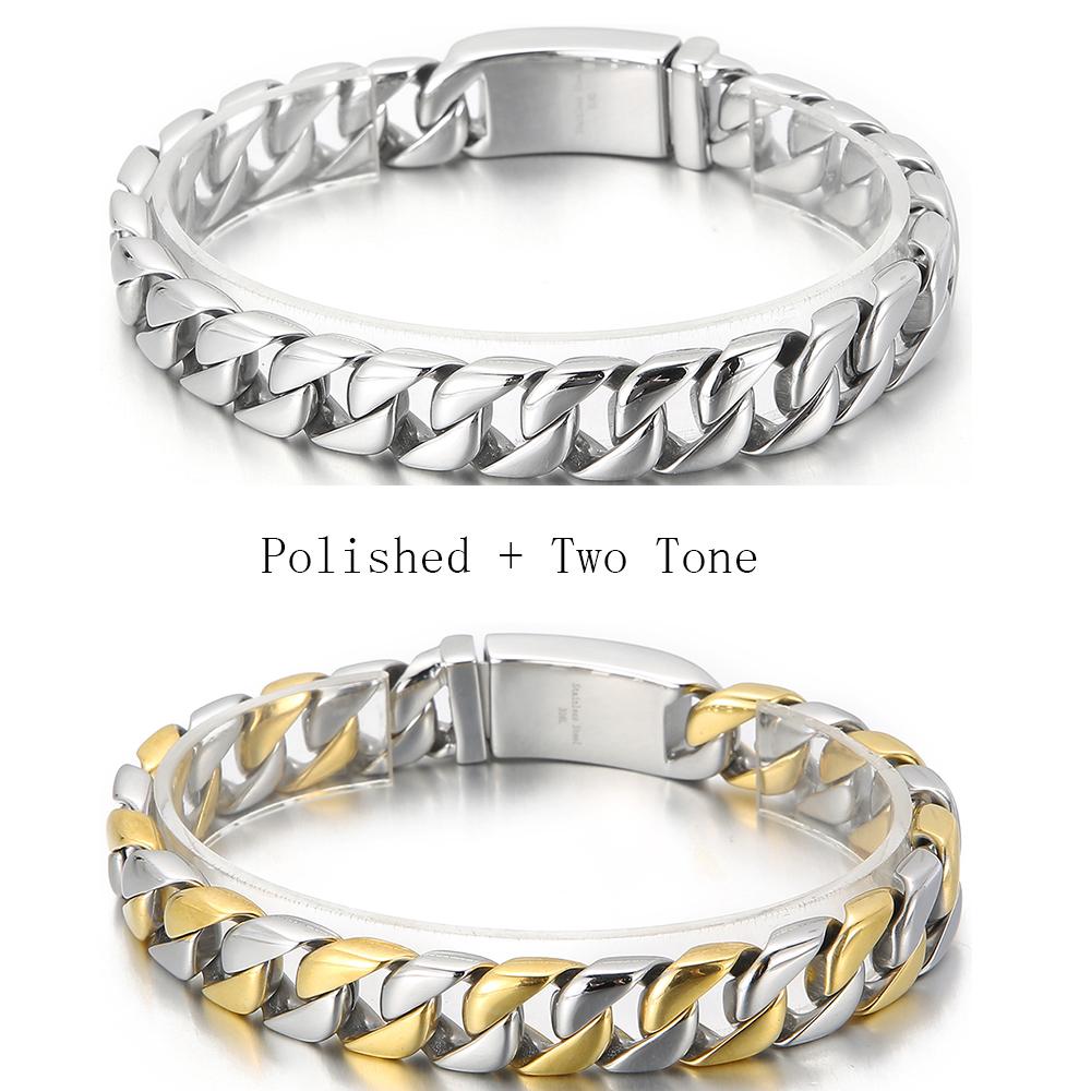 12MM Curb Chain On Hand Jewellery Polished Brushed 316L Stainless Steel Man Bracelet for Men Classic Men's Bracelets Male Strap