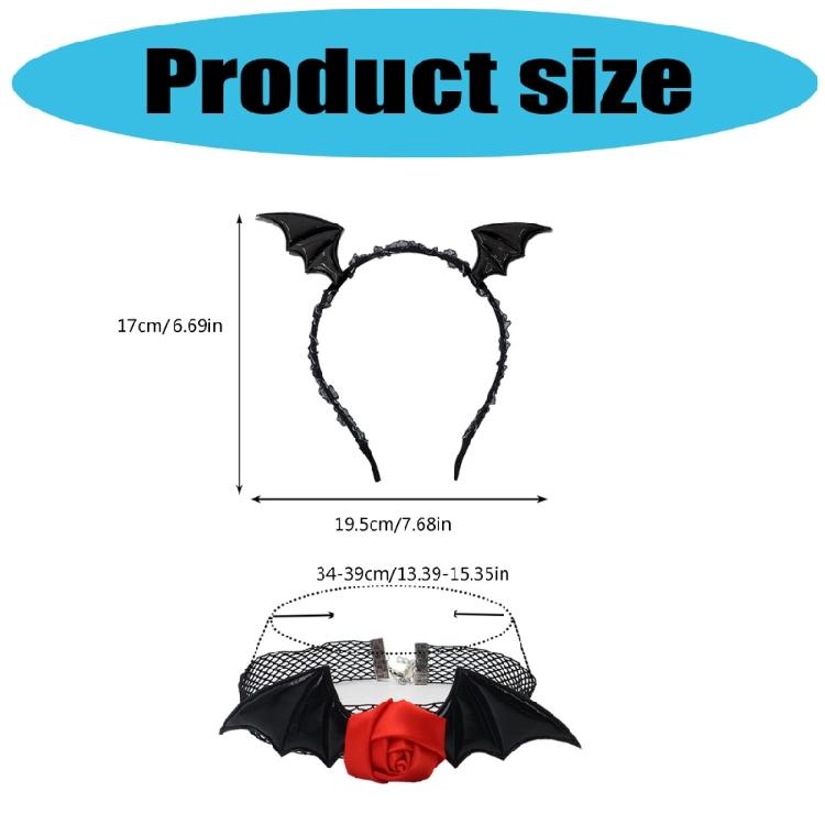 Adults Devil Costumes Set Accessories Devil Bat Headband Flower Lace Choker for Role Play Halloween Cosplay Party Props