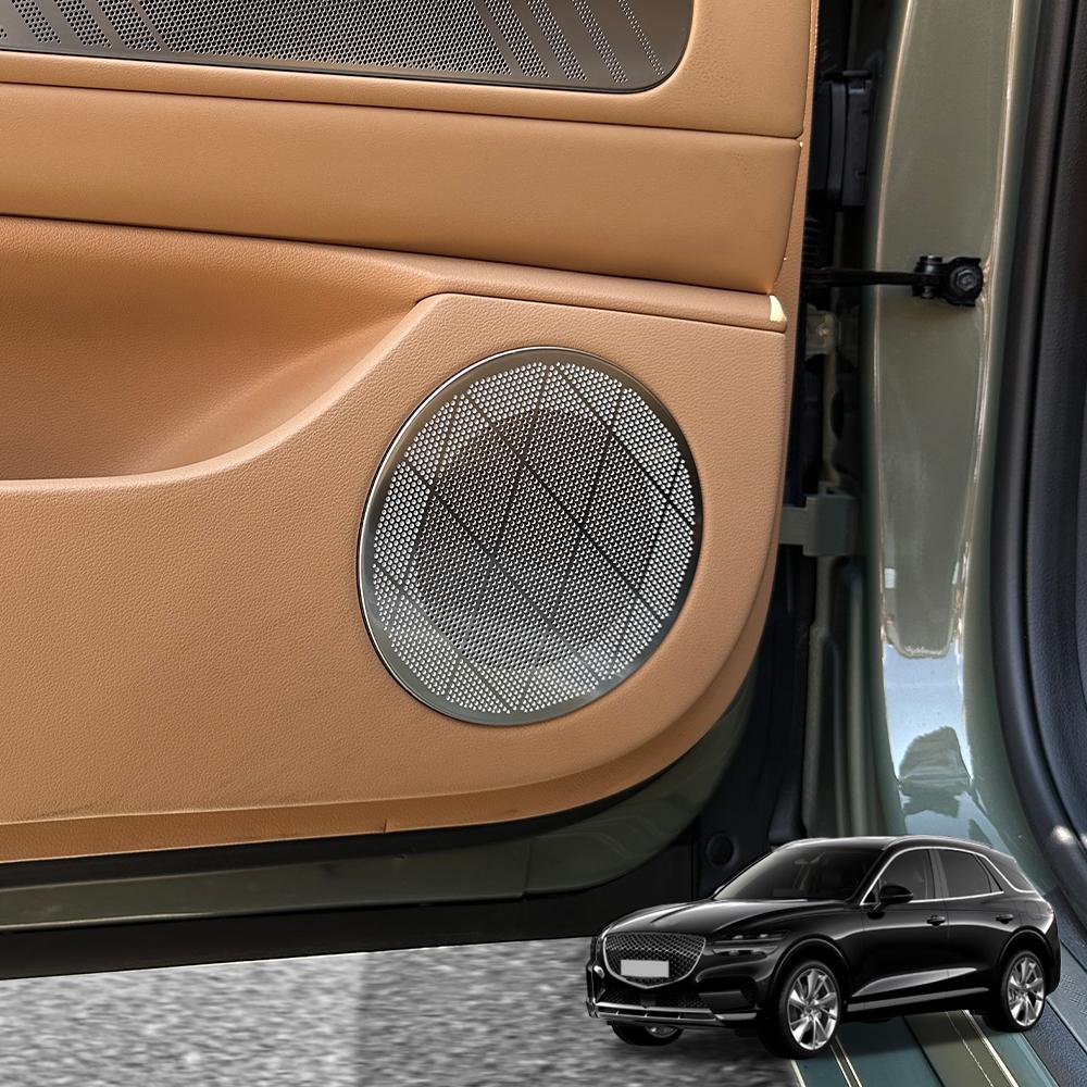 For Genesis GV70 2026-2026 4PCS Stainless Steel Silver Car Door Speaker Decoration Cover Trim Car Accessories LHD/RHD