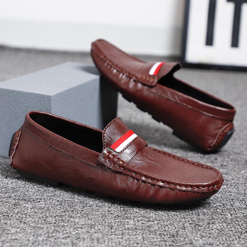 Doudou Schuhe Herren Weiche Sohle Weiche Oberfläche Internet-Berühmtheit Ein Pedal Herrenschuhe Große Größe 47 Herren Freizeitlederschuhe Cover Weiß