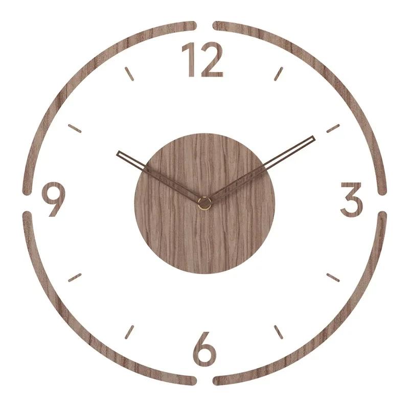 35cm Wall Clock Home Decor Solid Wood Creative Silent Quartz Clock Living Room Decoration Mute Nordic Wall Clock X-Space