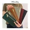 Carteira de Cartão Feminina em Couro Genuíno Carteira Plana Slim Porta-Moedas com Zíper Carteira Longa de Couro Ultrafina Carteras Para Mujer Portfel Damski