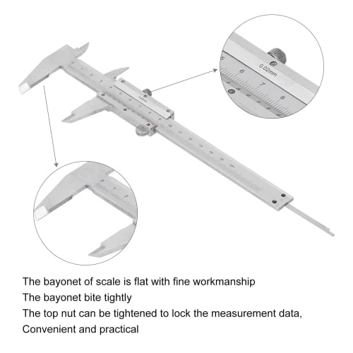Vernier Caliper, 150mm/200mm/300mm High Carbon Steel Caliper, Measuring Gauge for Measuring Width, Outer Diameter, Inner Diameter, and Depth (0-150mm)