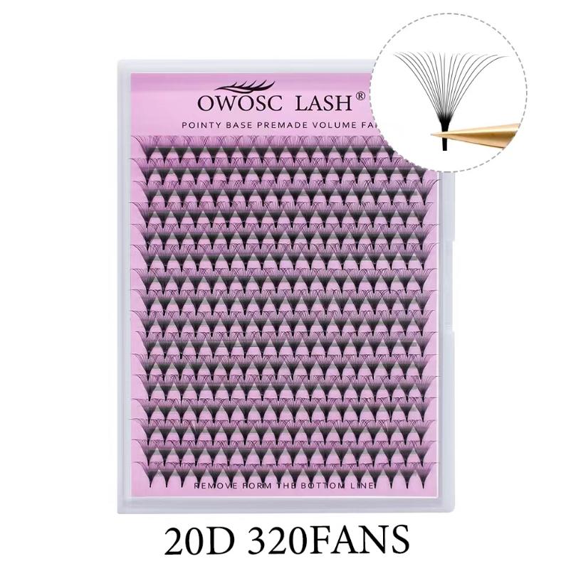 OWOSC 320 Fans Pointy Base Premade Volume Fans Medium Stem Sharp Thin Pre Made Russian Volume Fan Eyelash Extensions Custom Logo