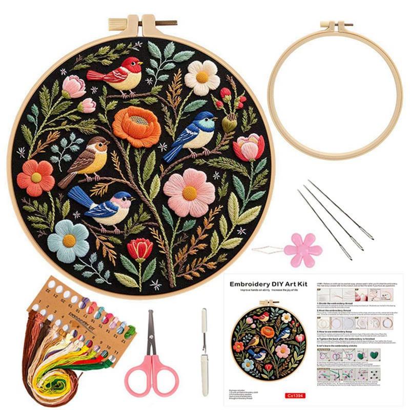 Handmade Embroidery DIY Material Bag Kit Flower and Bird Embroidery Set Enhance Embroidery Skills