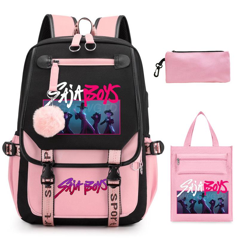 Sac à dos décontracté pour étudiant imprimé K-Pop Anime Dessin animé Sac fourre-tout tendance Trousse à crayons Ensemble