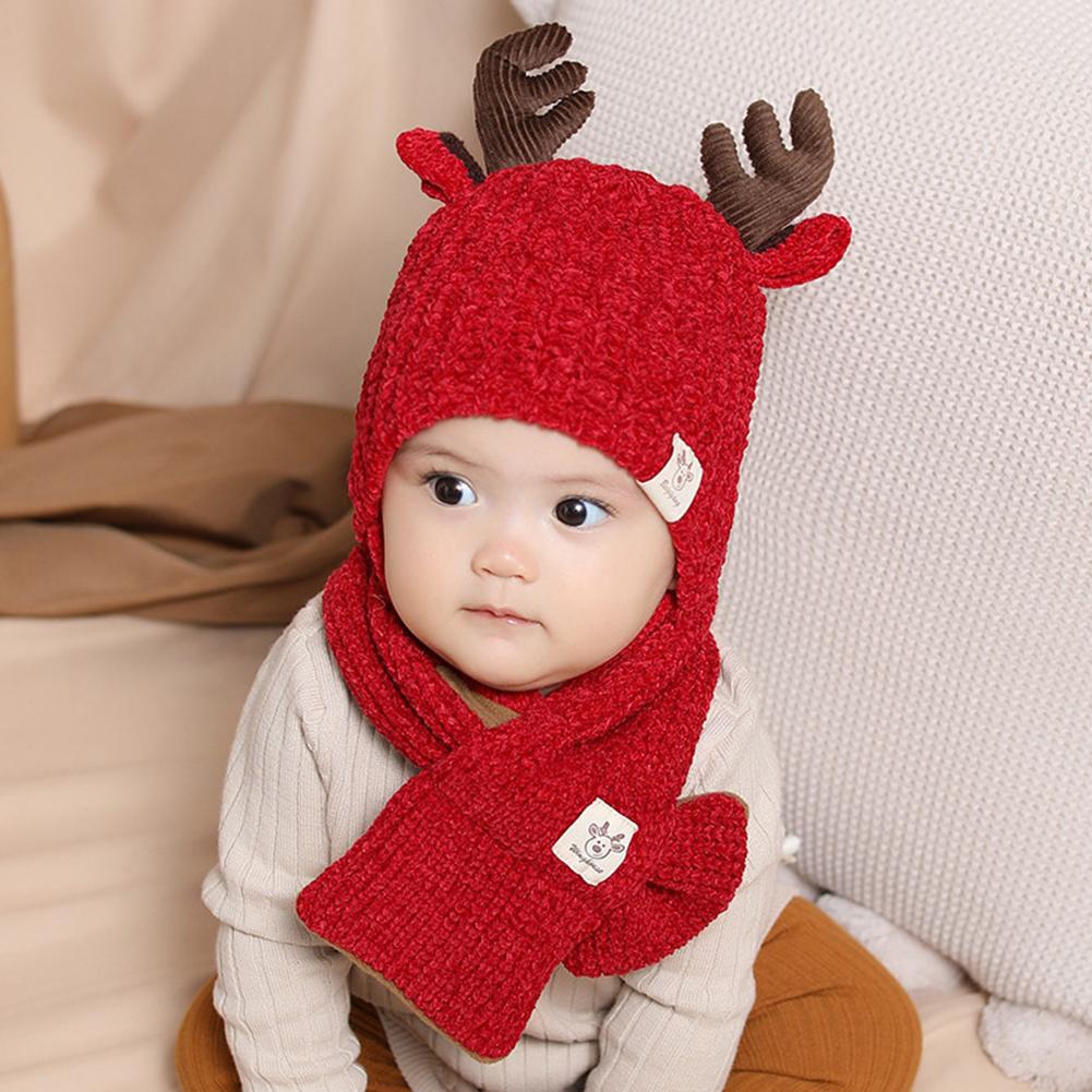 

Children s Winter Lovely Soft Elk Wool Knitted Warm Stain Hat Scarf red One size (0-2 years old)#1