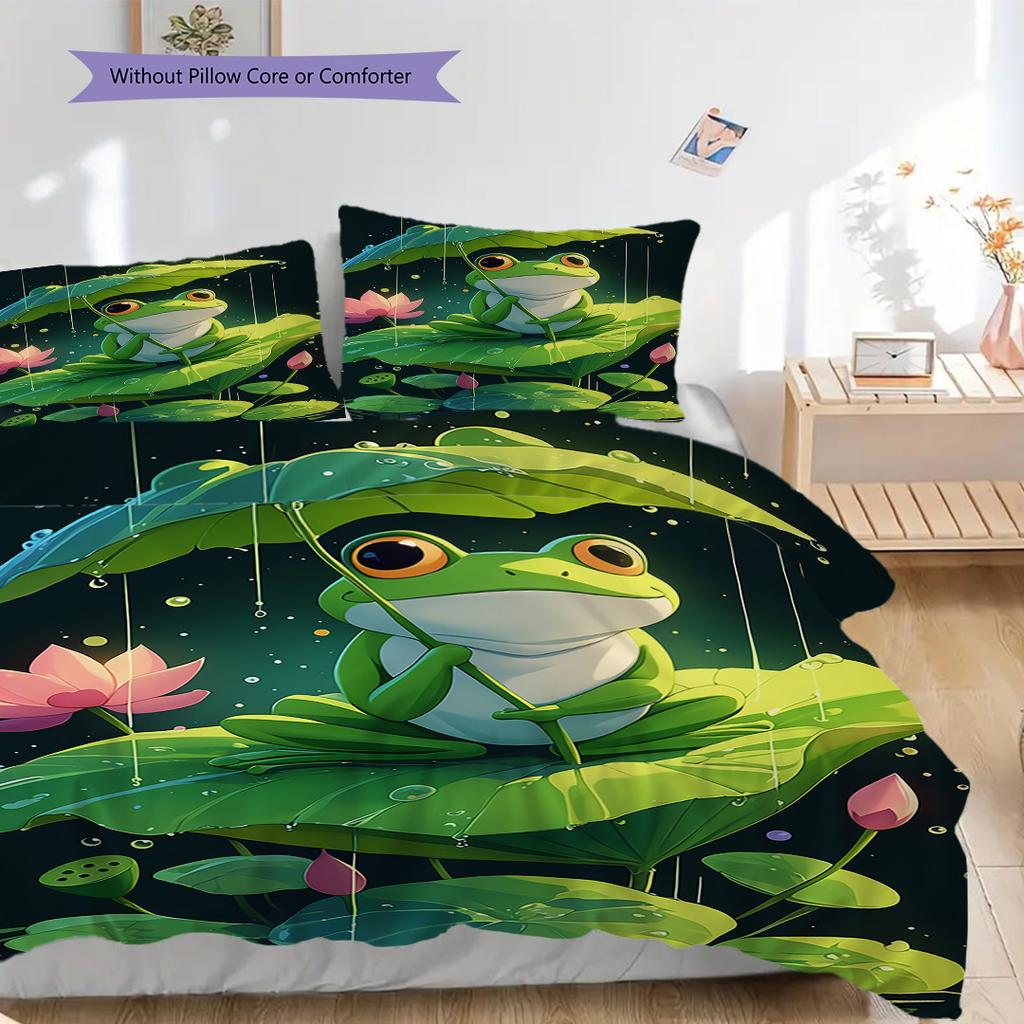 Frog Pattern Bedding Quilt Set Quilt Cover Pillowcase Home Decoration Birthday Gift (1 * Duvet Cover + 2 * Pillowcase, Without Core)