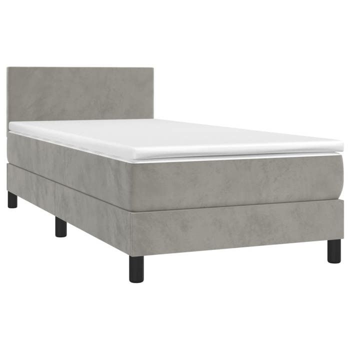 Cadre de lit avec matelas - Maison Exclusive - 90x190 cm - Velours gris clair - Tête de lit réglable