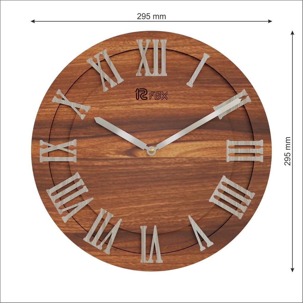 Vintage Design 12 Inch Handcrafted Stylish Elegant Analog Wooden Wall Clock for Living Room Hall Bedroom Office Gifting Asian Red Textured Wood