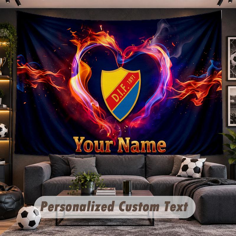 Wall Hanging Tapestry Custom NameDjurgårdens IF Pattern Personalized Printed Fabric Wall Decor