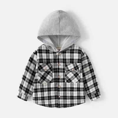 Camisa Xadrez de Manga Comprida com Capuz Estilo Coreano para Meninos - Top Infantil da Moda para a Primavera