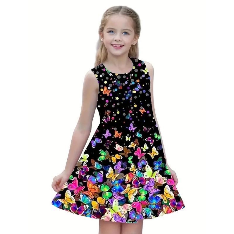 Stylish Cute Comfortable Butterfly Print Children's Sleeveless Women's Clothing Dresses Girls