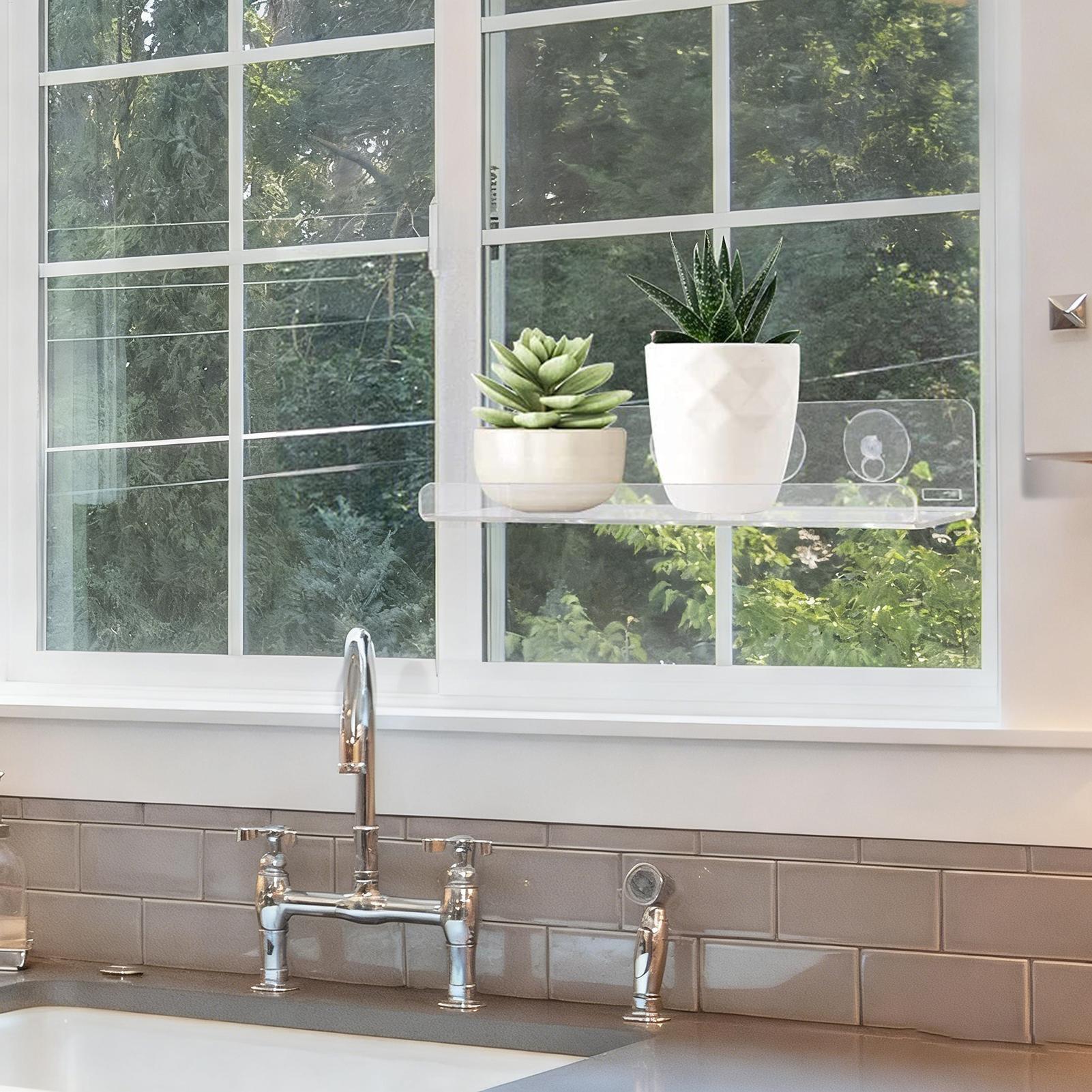 Window Plant Shelf Indoor 2 Pieces Suction Cup Clear Flower Pot Rack Kitchen Window Plant Shelf For Home Apartment Nature Lovers trasparente