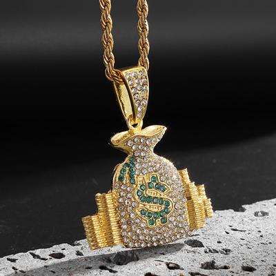 Geldbeutel Anhänger Halskette Mit Seilkette Goldfarbe Hip Hop Punk Bling Eiskalt Zirkonia Cool Herren Rock Biker Hals Schmuck Geschenk