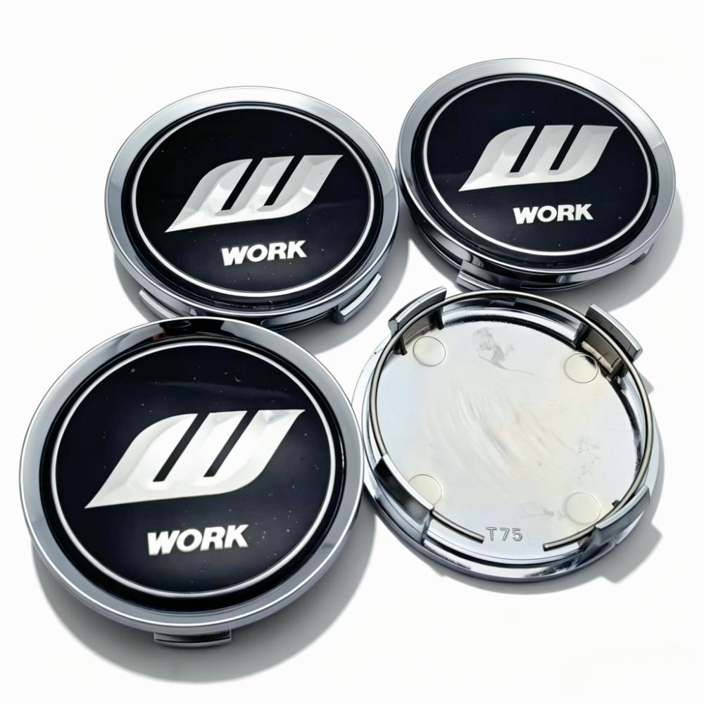 4pcs JDM W Work Logo Emblem Car Wheel Center Caps Hub Cap 74MM Clips 69MM Wheels Rim Hubcaps Dust Cover Replace Car Accessories