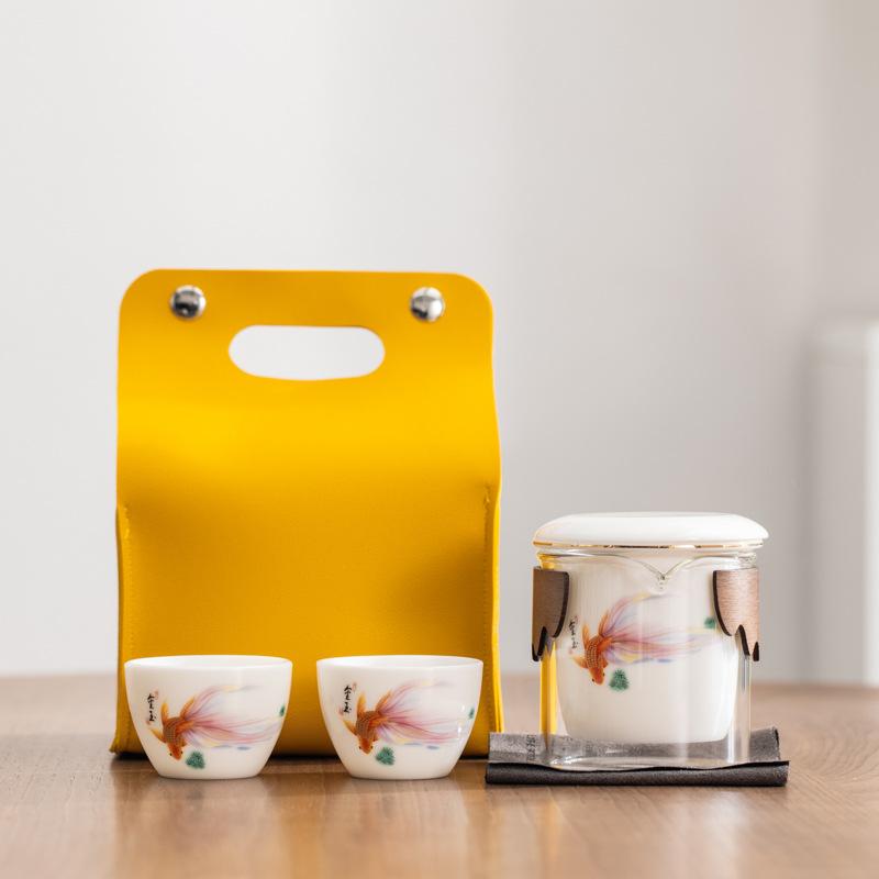 The small gift set for business cultural and creative banks can be made as a mutton-fat jade porcelain kung fu travel tea set souvenir