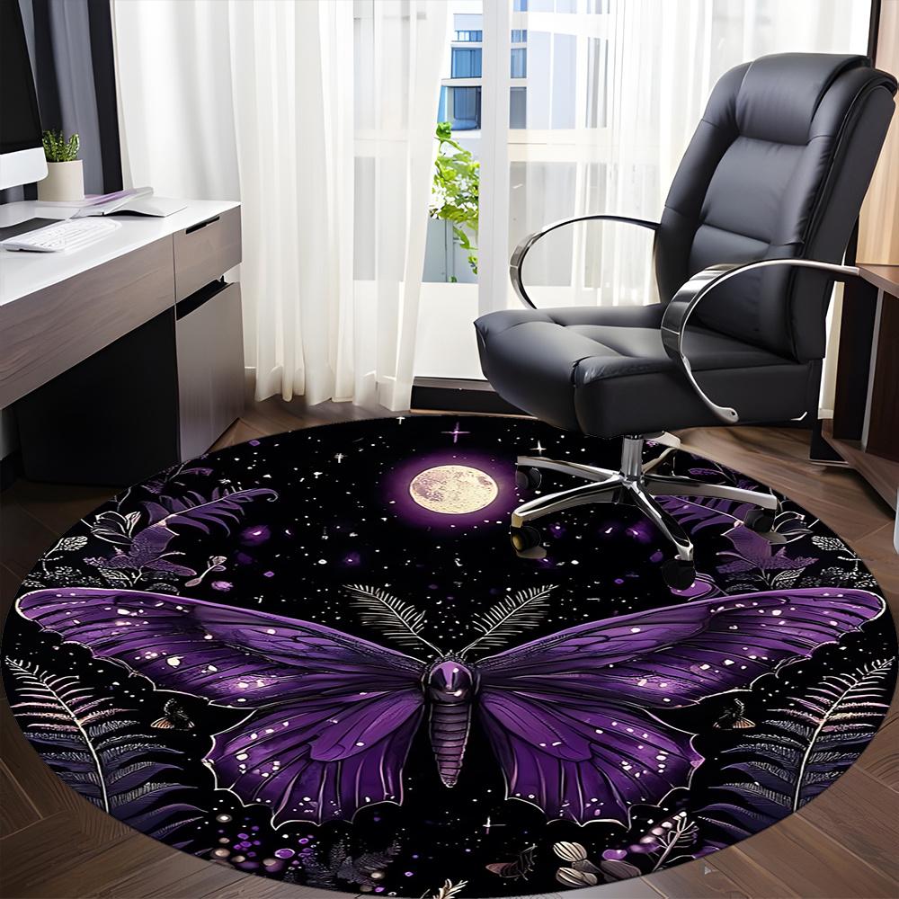 1pc Butterfly Night Office Round Area Rug, Indoor Mat Suitable ForOffice, Under Office Chairs Bedroom Living Room Home Decor, Room Deco 033