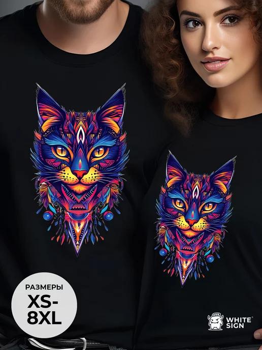 Oversized summer T-shirt with Bright Cat print S
