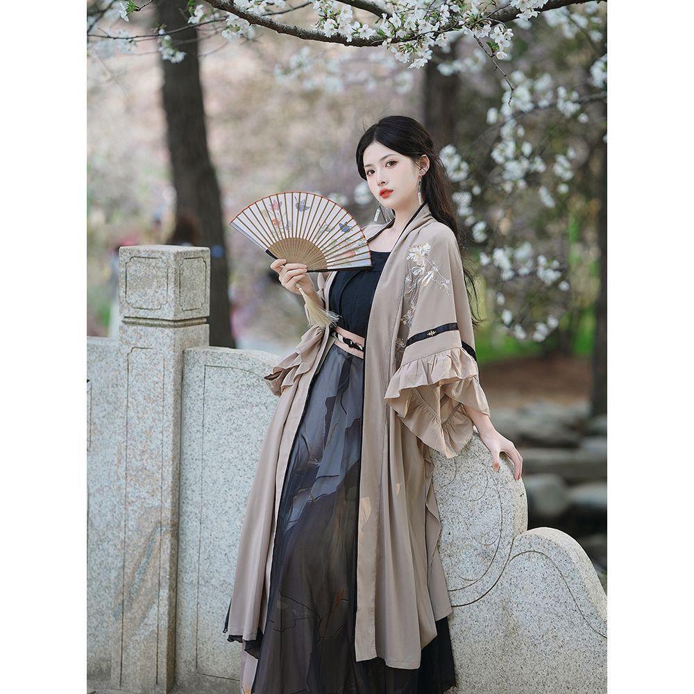 Chinese Song Dynasty Style Hanfu Women's Improved Long Bei Zi Daily Suit Waist-length Skirt Ancient Costume