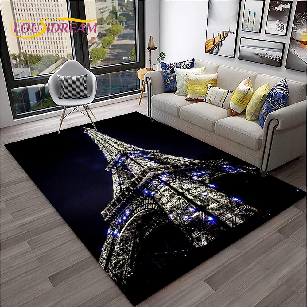 France Paris Eiffel Tower Retro Carpet Rug for Home Living Room Bedroom Sofa Doormat Decor,Kids Play Area Rug Non-slip Floor Mat