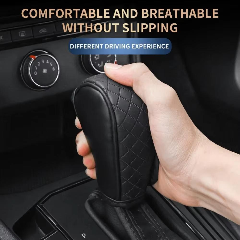 Universal Car Shift Lever Cover PU Leather Full Wrap Protection Hand Brake Cover Breathable Anti-Slip Interior Gear Shift Protec