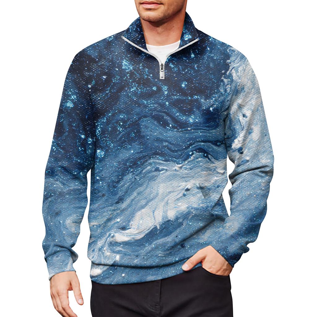 Men's Loose Casual 1/4 Zip Sweatshirt Fashion Printed Long Sleeve Top With Pockets