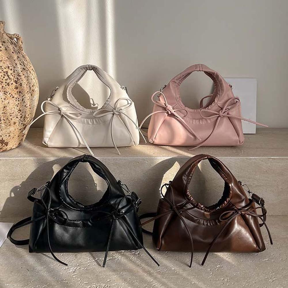 Adjustable Straps Bownot Hobo Bag Polyester Large Capacity Bow Decor Handbag Magnetic Buckle Anti-splash Water