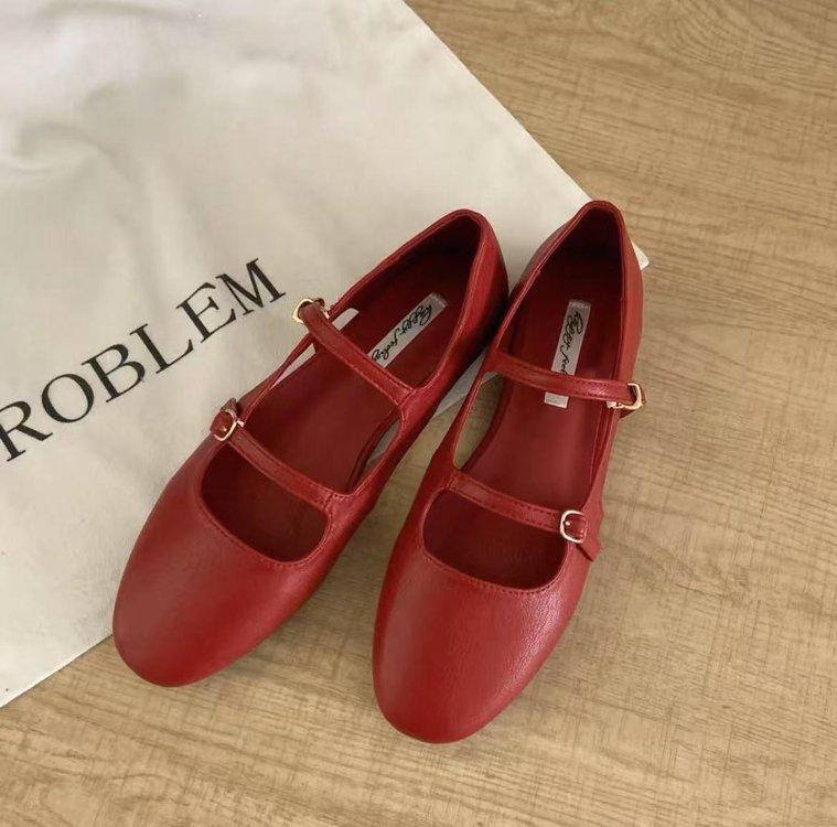 Korean version of fashionable small red single shoes women's shoes summer spring and autumn French retro one-word buckle with Mary Jane flat-soled sm