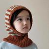 Winter Kids Scarf One-Piece Hat Fashion Striped Knit Ear Protection Hats Children Balaclava Headgear 1-6year Baby Hooded Beanie