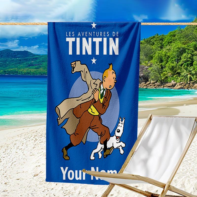 Personalisierbares Strandtuch Tintins Abenteuerstadt Strandtuch, Weiche Mikrofaser, Geschenk für Sie/Ihn, Geburtstag, für Pool, Strand, Reisen, Fan-Geschenke