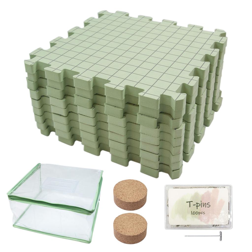 9Pcs 32x32cm Foam Knitting Blocking Mat Set with 100Pcs 38mm T Pin and Wood Needle Holder For Granny Square Making
