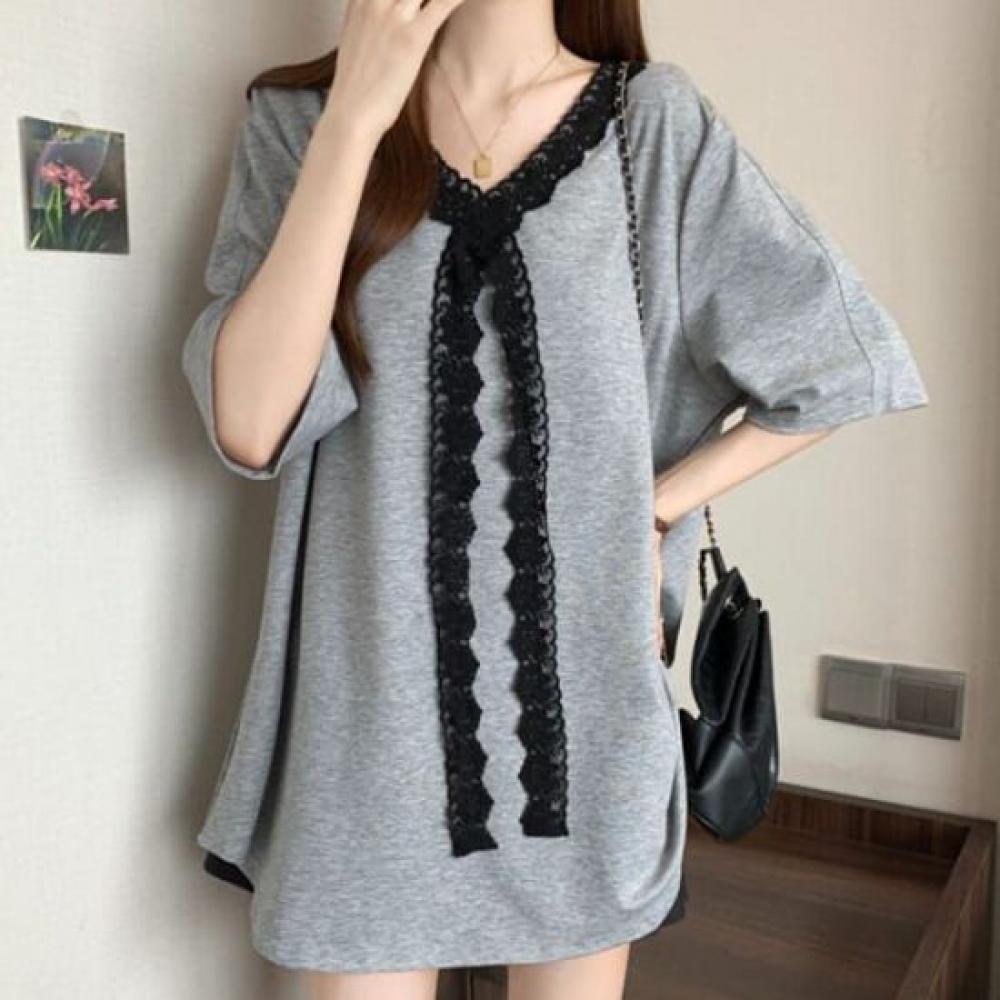 Navava Women Lace PoinT Loose FiT ShorT Sleeve T shirT nT2713
