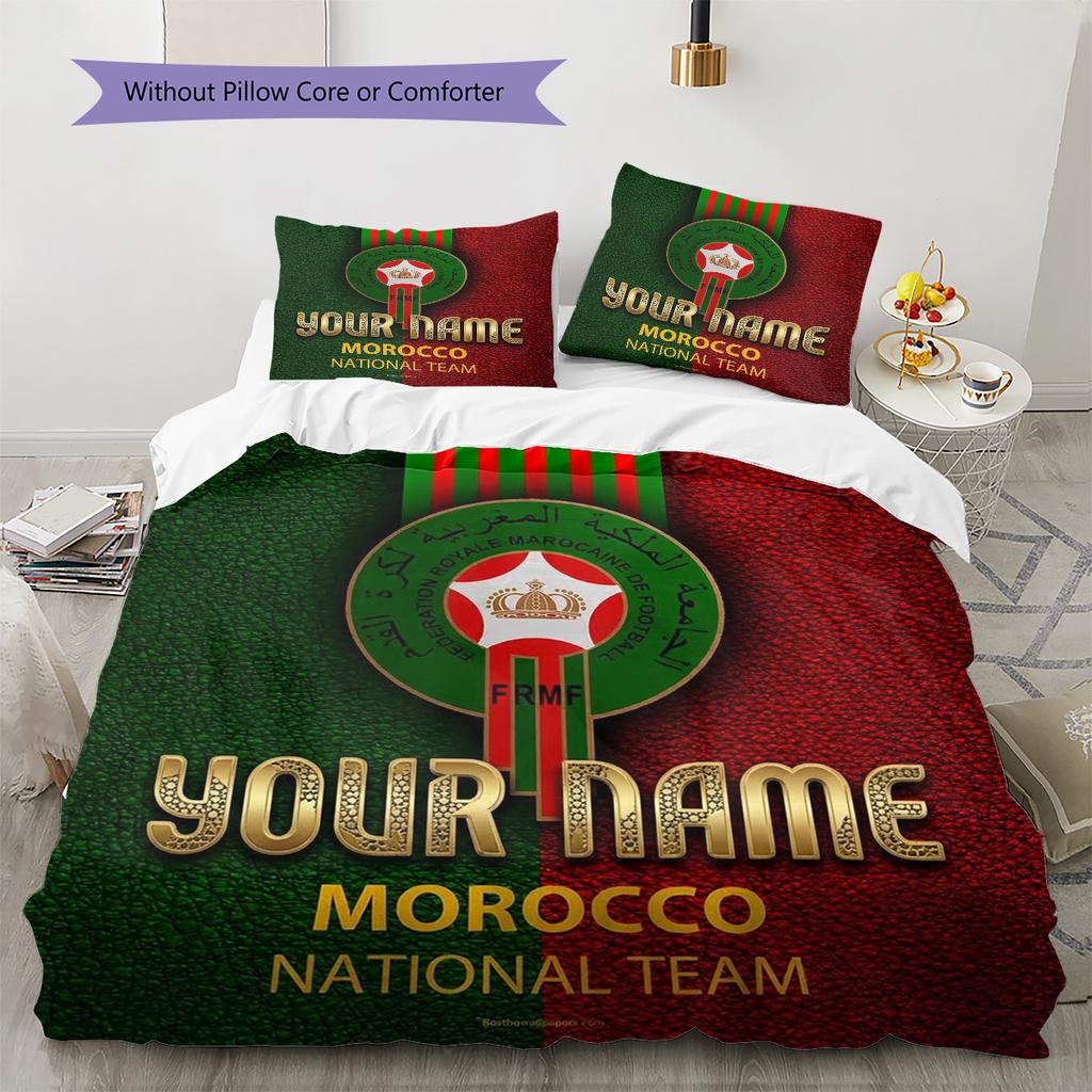 Moroccan Football Crest Custom Name Pattern Bedding Quilt Set Quilt Cover Pillowcase Home Birthday Gift(1 * Duvet Cover + 2 * Pillowcase, Without Core