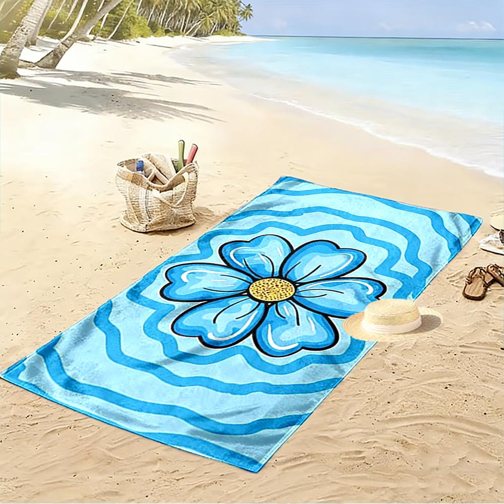 Blue Flower with Wavy Background Beach towel quick-drying for travel outdoor sports jogging beach and swimming